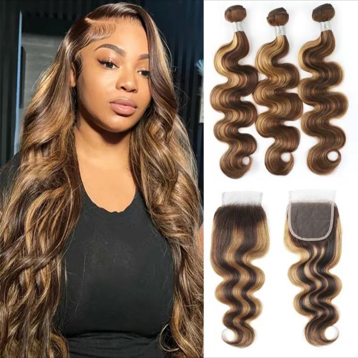 1B30 Human Hair Bundles Closure Lace Closure 4x4